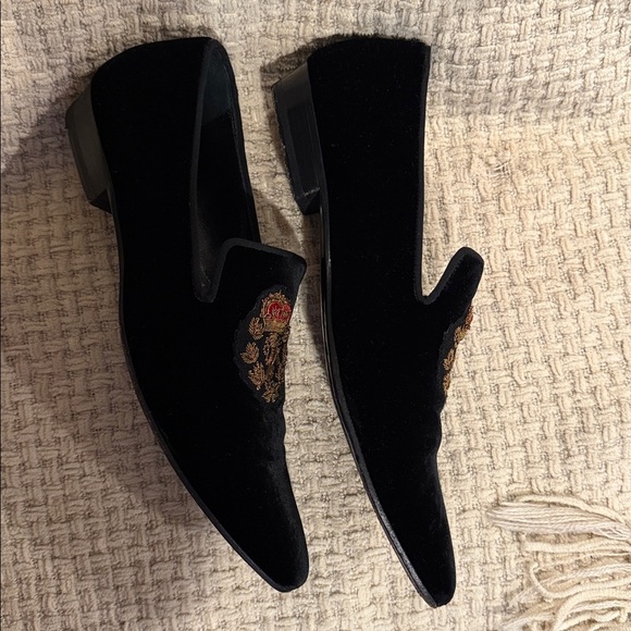 Saint Laurent Men’s Crest Venetian   Embroidered Black Velvet Loafers main image 12